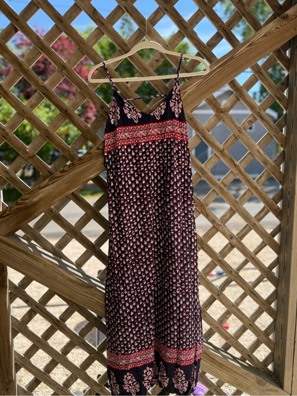 Aqua Navy and Red Printed Maxi Dress